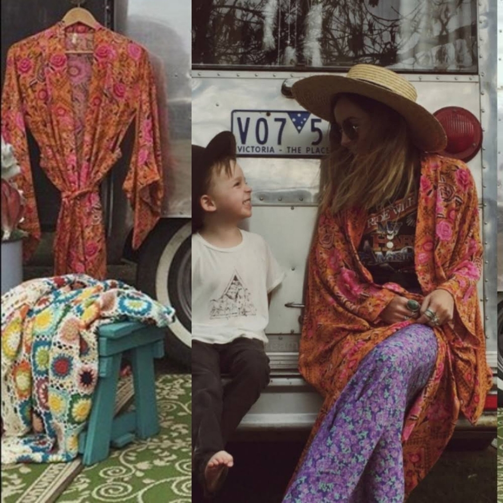 Spell Designs Amber Babushka Kimono Duster Orange Pink Robe Wildflower Unicorn! View 5